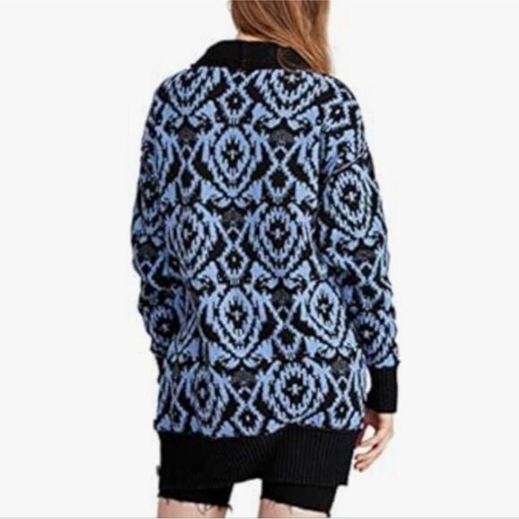Free People Blue Black Winter Skies Print Tunic Dress Oversized Sweater Size M - Picture 5 of 13